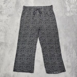 Retrology Pants Womens M Black White Print Crop Wide Leg Rayon Pull On Casual